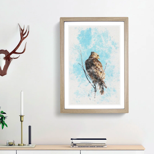 Hawk Perched In A Tree Watercolour - Picture Frame Graphic Art