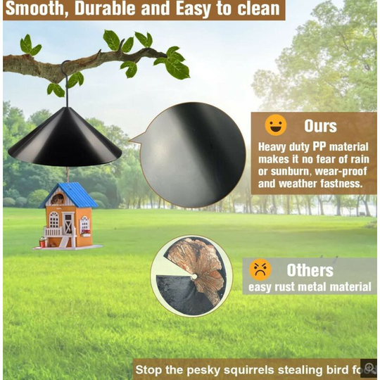 Bird Feeder Deflector - Post and Hanging Mount - Powder Coated Steel - Heavy Duty Wrapped Steel Design - All Accessories Included - Black - 12'