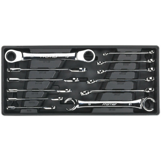 12 Piece premium Flare Nut & Ratchet Ring Spanner Set with Modular Tool Tray