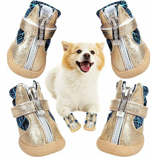 Monly - Dog Boots Waterproof Dog Shoes, Outdoor Dog Shoes with Zipper and Sturdy Non-Slip Sole Adjustable Pet Paw Protector m