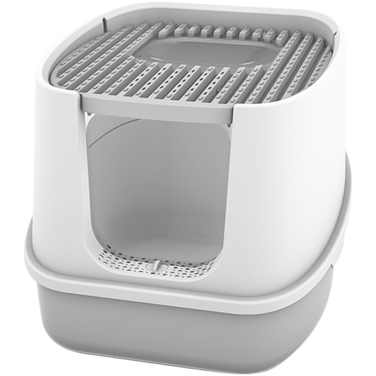 Large Fully Enclosed Cat Litter Box Front Entry Top Exit Cat Potty Toilet with Lid Litter Scoop,model:Grey & white s Size - Grey & white