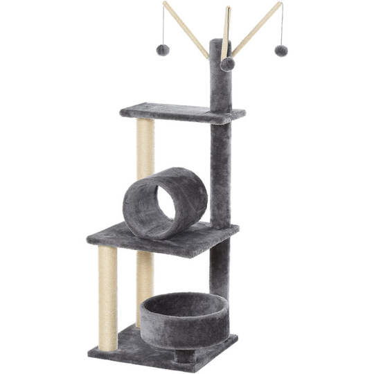1.21m Plush Cat Tree w/ Sisal Scratching Posts Perch Condo Grey - Grey - Pawhut