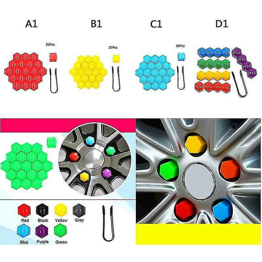 Deckon - 20pcs 17mm/19/21mm Car Wheel Nut Caps Abs Auto Trim Tyre Wheel Nut Cover Screw Bolt Protection Covers Screw Protector - Black 19mm