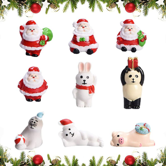 Betterlifegb - Miniature Christmas Ornament, Santa Claus Figurines, Pieces Christmas Miniature Style Christmas Figurines, Snowman, Reindeer, Santa