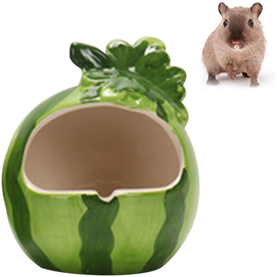 Devenirriche - Ceramic Hamster Bed Houses Cartoon Shape Small Pet Animals Habitat Cage House Summer Cool Hamster Hideout Nest, watermelon shape