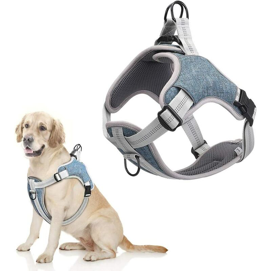 Breathable Adjustable Padded Reflective Anti Pulling Dog Harness for Medium / Small Dogs (l, Blue)