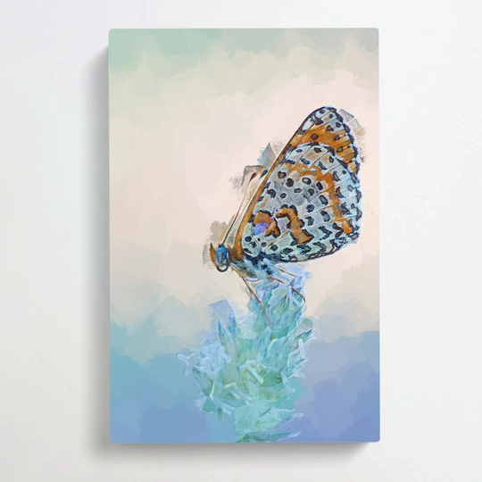 Butterfly Perched upon a Flower in Abstract - Wrapped Canvas Graphic Art Print