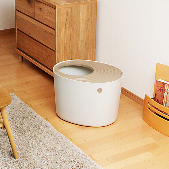 Thsinde - Cat litter tray with grooved lid, no odor & litter spill, large entrance L34 x W31 cm, scoop included, for cat