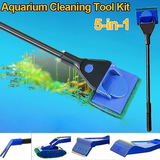 5 Pcs/set Aquarium Cleaning Kit Fish Net Gravel Rake Algae Scraper Fork Sponge Brush Aquatic Glass Thsinde