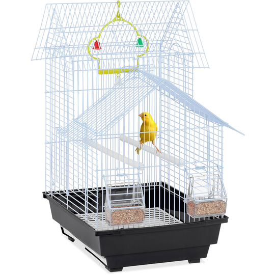 Bird Cage, Birdcage, Perches, Swing, Feeders, h x w x d 50 x 38 x 33 cm, Black - Relaxdays