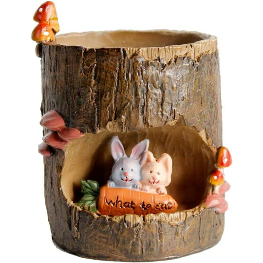 Flower Pot Succulent Planters Tree Hole Pots Resin Flower Plant Pot Office Home Garden Decoration (Rabbit)