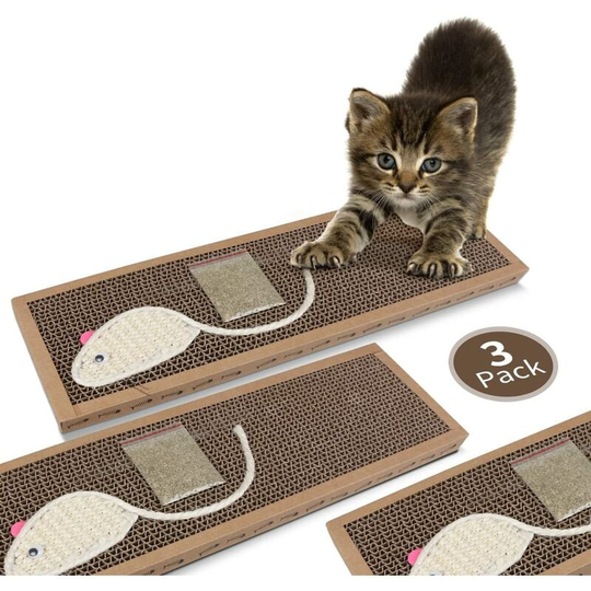 3 x Cat Scratching Board with Sisal Play Kitten Scratch Corrugated Card Board with Free Catnip,(38 * 12.5 * 1.8) cm