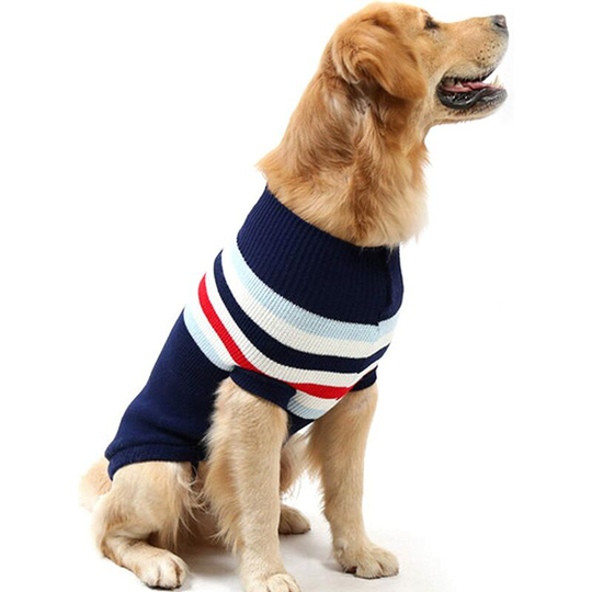 Classic Striped Dog Turtleneck Sweater for Dogs and Pets for Autumn Winter , Blue Stripes