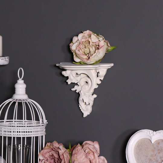 Melody Maison - Antique White Ornate Wall Sconce Style Shelf - White