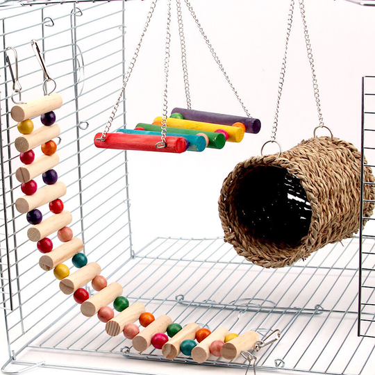 Thsinde - Hamster toys, parrot or dog toys, 3 pieces per lot. Wooden bridge ladders, swings, hammocks for hamsters, squirrels, ferrets, guinea pigs,