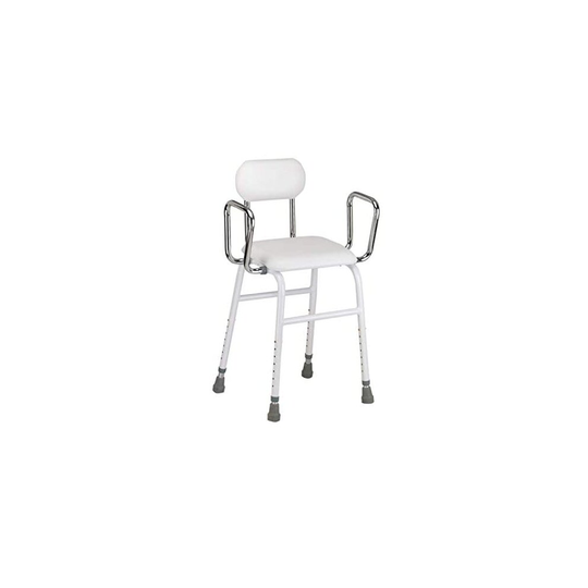 Multi use Perching Stool - adjustable height with removeable armrests and padded seat and back