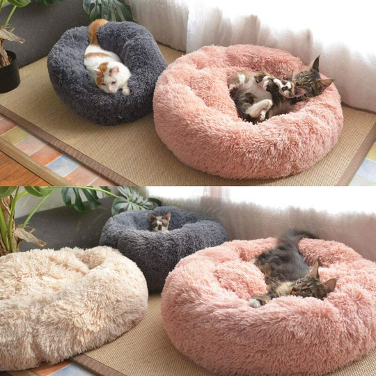 Dog Bed, Round Cushion Cat Bed, Comfortable Soft Donut Sofa for All Size Dogs Cat, Plush Fabric (l, Grey)