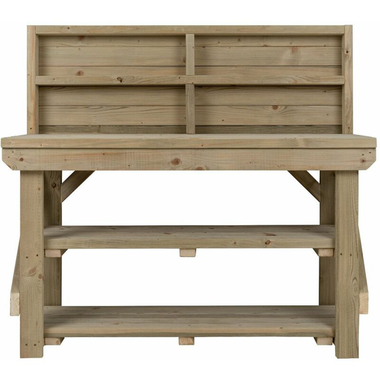 Wooden Pressure Treated Indoor / Outdoor Workbench, 4ft (120cm), With back panel and Double shelf