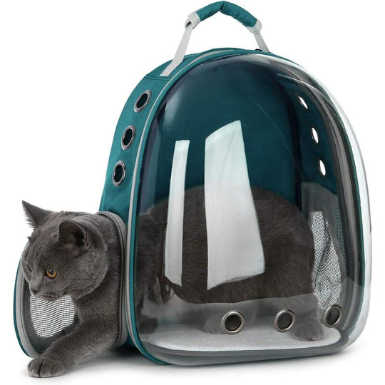 Litzee - Pet Carrier Transparent Backpack Dogs & Cats Outdoor Carrier Bag Breathable Capsule Design 180 Degree Tours for Pets - Green