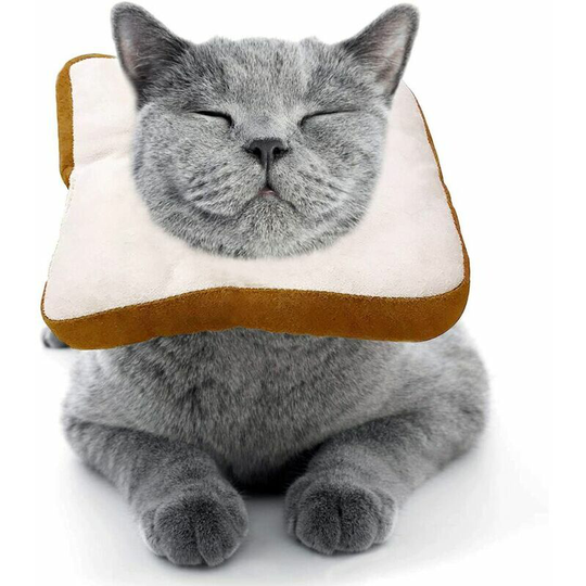 Adjustable cat cone collar, cute toast neck cone, postoperative recovery collar, anti-bite wound healing, soft edge E-collar for kittens and cats