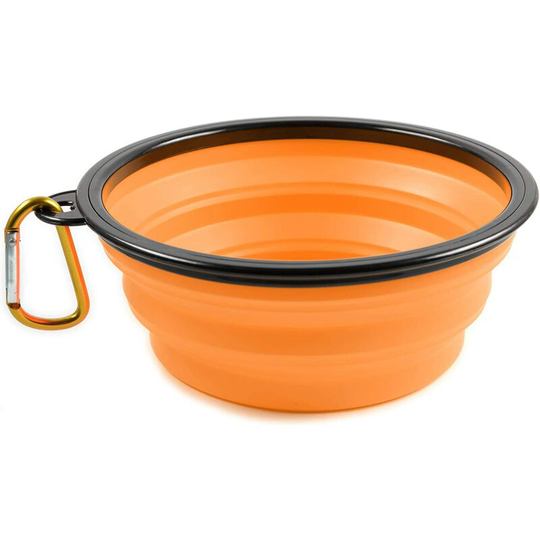 Orange silicone collapsible bowl for cats and dogs with carabiner - xl - 1000 ml