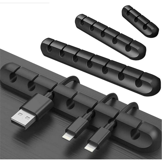 4 Clips Cable Organizer Desktop Cable Tidy Silicone Fixed Adhesive Cable Tie-Down Desk Cord Storage for Charger Cables Mouse Earphone Phone (Black)
