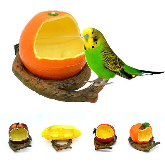 Simulation Fruit Shape Bird Feeder Cute Plastic Pumpkin Apple Corn Orange Shape Parrot Cage Hanging Feeding Cup Pet Supplies (Orange)