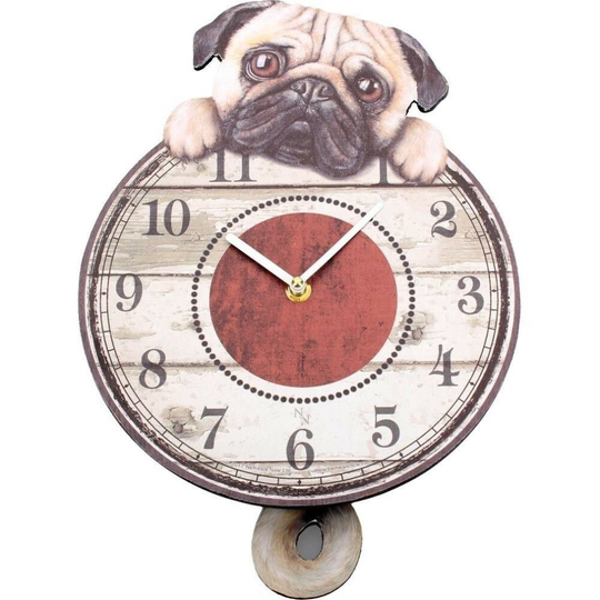 Nemesis Now Puggin' Tickin' Puppy Dog Pendulum Tail Animal Wall Clock
