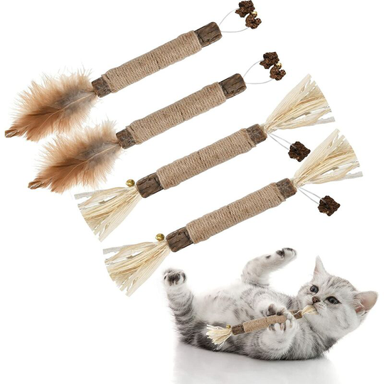 4 Pcs Catnip Sticks, Chew Sticks Set for Cats, Cat Toys, Dental Care, Brushing Teeth, Tartar Removal and Breath Freshening