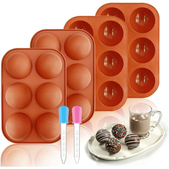 4 silica gel molds, hot chocolate bomb molds, with 6 semicircle jelly holes, and 2 drops of chocolate molds, used to make hot chocolate bombs, cocoa