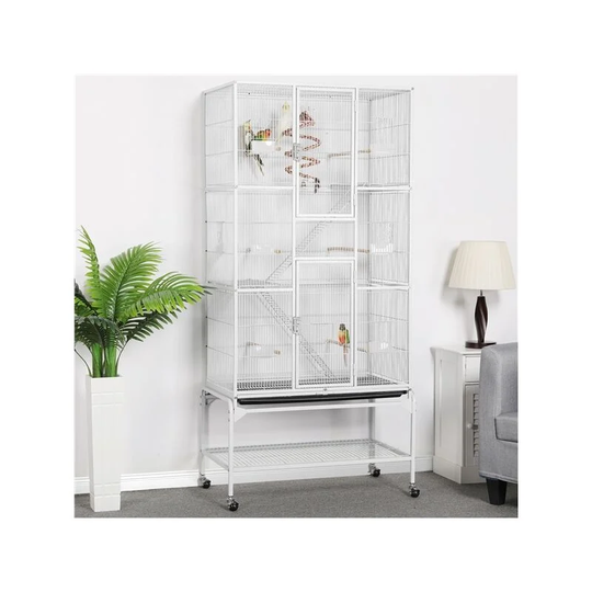 69'H Large Pet Cage Mobile Bird Cage with Detachable Stand - white - Yaheetech