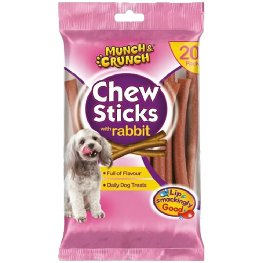 Chew Rabbit Dog Sticks (Pack Of 20) (Rabbit) - Rabbit - Munch&crunch