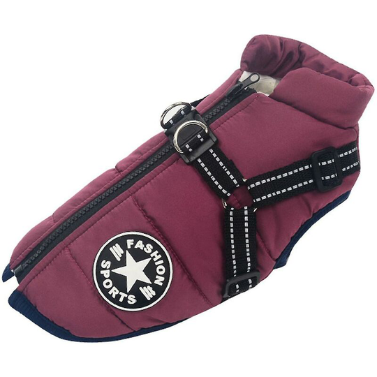 Warm Waterproof Jacket With Harness For Pet Dog Winter Comfy Cotton Apparel Padded Vest,S,Purple
