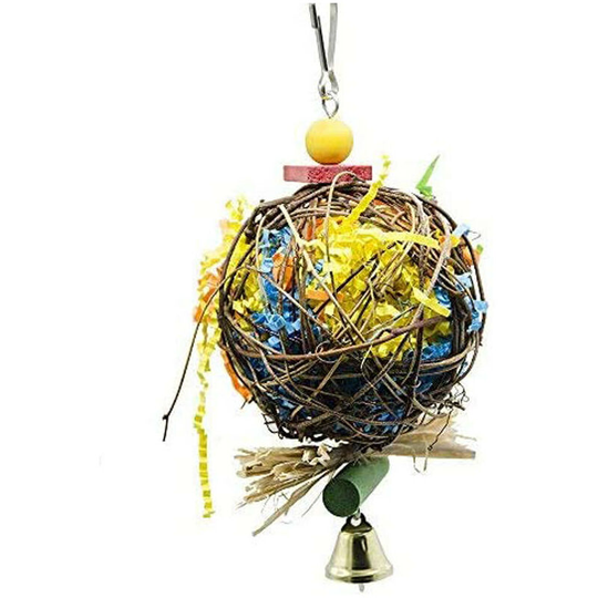 Toys Bird Parrot Toy,Bird Chew Toy,Natural Rattan Ball with Paper Strips and Metal Bell,Bird Parrot Toys Swing for Birds,Parakeets,Perched Parrot,1pcs