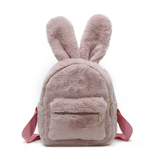 Women's Mini Faux Fur Backpack Cute Rabbit Ear Schoolbag Shoulder Bag Purse Plush Handbags (Pink)