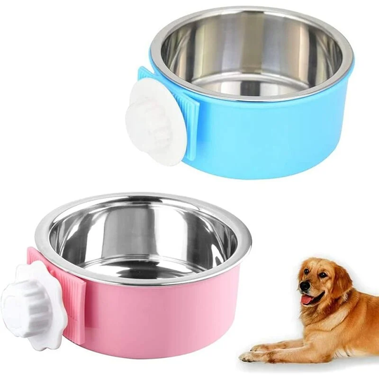 Hanging Pet Bowl,2 Piece Removable Hanging Pet Bowl,Stainless Steel Hanging Pet Bowl,Cat, Rabbit, Bird Food Bowl(Blue,Pink)