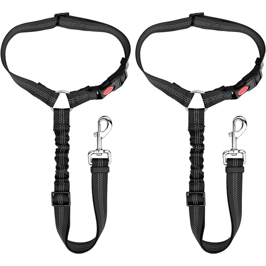 Dog Seat Belts for Cars uk, 2 Pack Adjustable Pet Car Headrest, Puppy Clip Seat Belt with Elastic and Reflective Tape Connect Dog Vehicle Harness