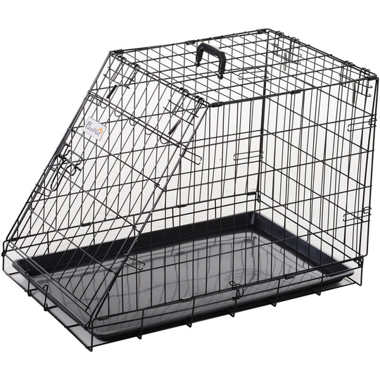 Trapeze Collapsible Dog Pet Travel Box Cage Removable Tray 77 x 47 x 55cm - Black - Pawhut
