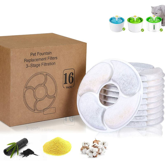 Cat Fountain Filter Replacement, Pet Fountain Filter with Resin and Activated Carbon 16 Pack