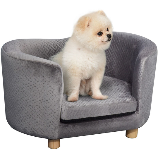 Dog Sofa Tub Shaped Kitten Bed w/ Removable Cushion for Miniature Dogs - Grey - Pawhut