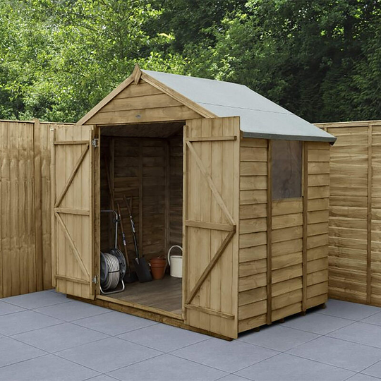 Overlap Pressure Treated 7x5 Double Door Apex Wooden Shed Garden Storage
