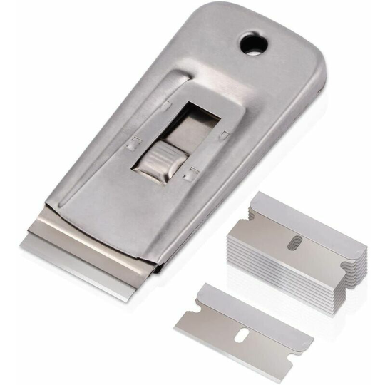 Metal Scrapers, Glass Scraper Glass Ceramic Plate Scraper with 10 Piece Metal Blades, for Removing Labels, Glue, Decals Stickers and More