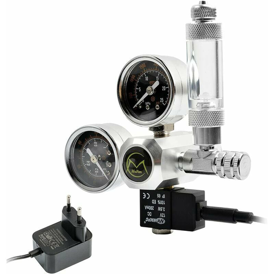 Monly - Aquarium CO2 Regulator with 12V Adapter Aquarium Pressure Reducer Dual Pressure Gauge Includes Bubble Counter and Check Valve W21.8 Interface