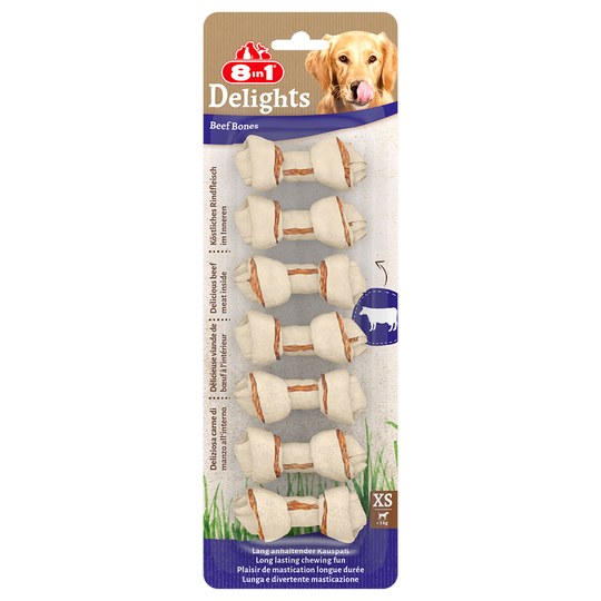 8in1 Delights Chew Bones - Beef - XS, 84g (7 Bones)