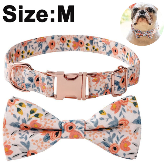Custom Flower Girl Dog Collar for Female Dogs- Floral Pattern Engraved Pet Collars with Personalized Gold Buckle, orange, m