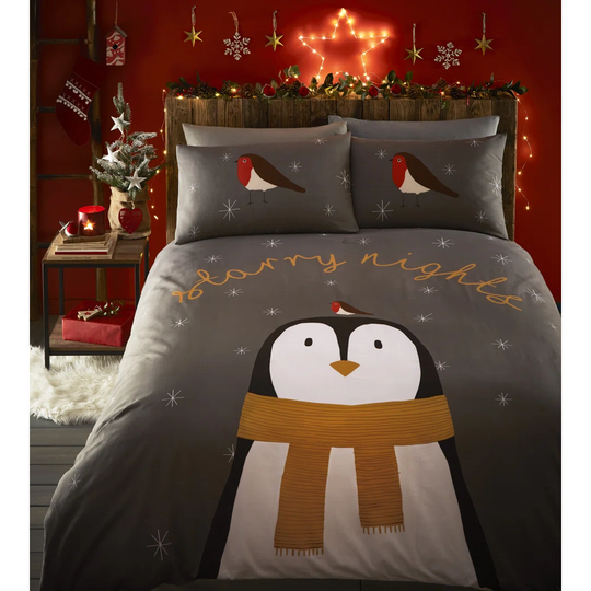 Deddie Christmas Penguin and Stars Duvet Cover Set
