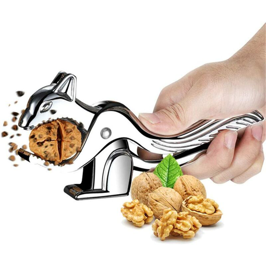 Nutcracker Tool, Squirrel Shaped Walnut Clip with Splash Guard, Multi-Function Handheld Brown Nut Cracker Clip, Zinc Alloy Opener Tool