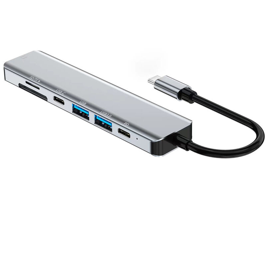 2121 USB C Hub Adapter 7-in-1 Type C Docking Station with 4K H*M*+USB3.0+USB2.0+60W PD+PD Data+SD/TF Card Readers USB Extension Hub