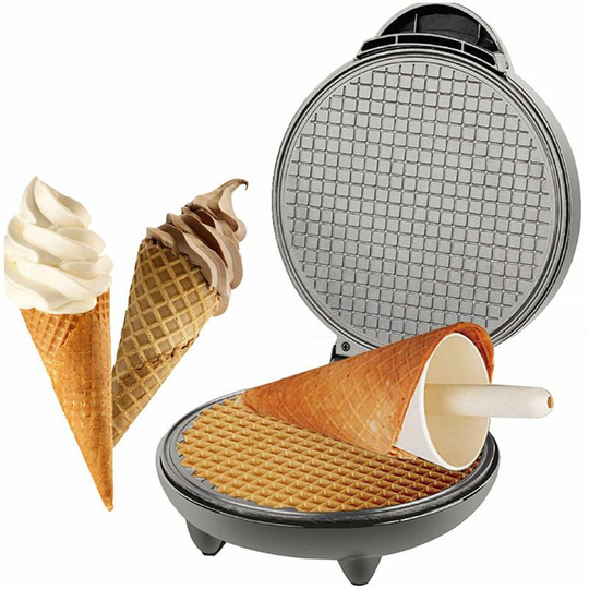 Waffle Cone Maker and Bowl - Includes Shaping Roller - Homemade Ice Cream Cone Maker - Special Birthday Treat, Gift or Fun Entertainment