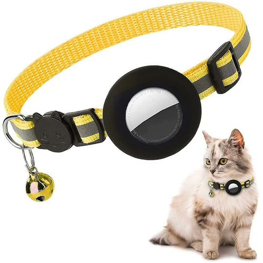 Airtag Cat Collar, Reflective Airtag Cat Collar With Bell And Silicone Waterproof Airtag Holder_(costbuy) Yellow-Black